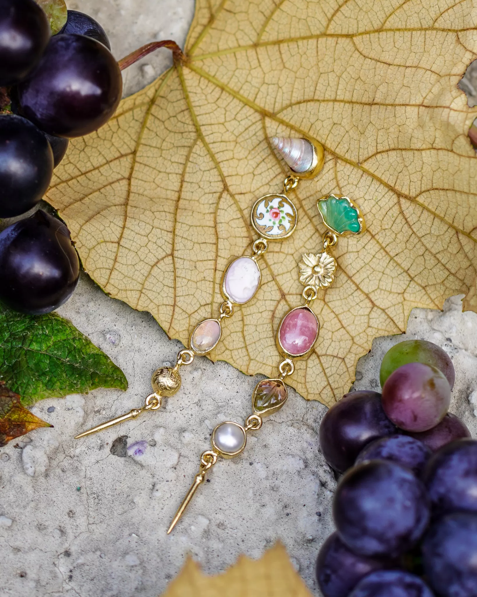 Fashion Grainne Morton Five Charm Victorian Drop Earrings Opal, Cameo And Pearl