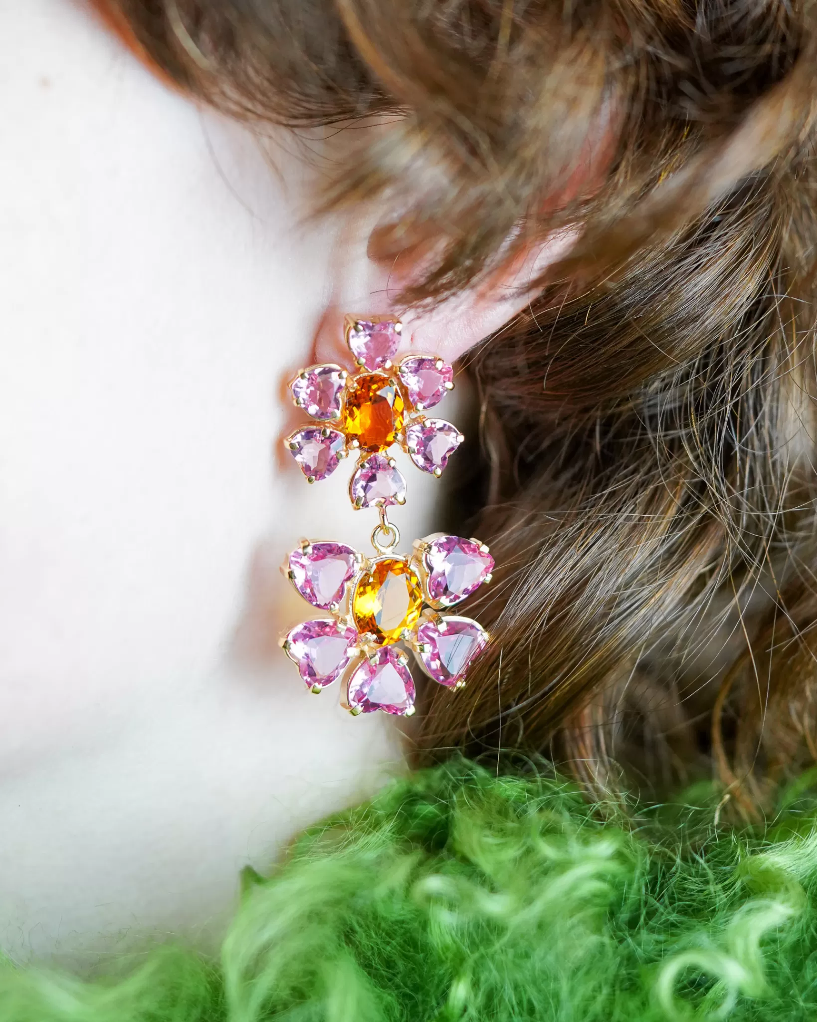 Hot Pakera Pakera Las Flores Earrings Pink + Citrine