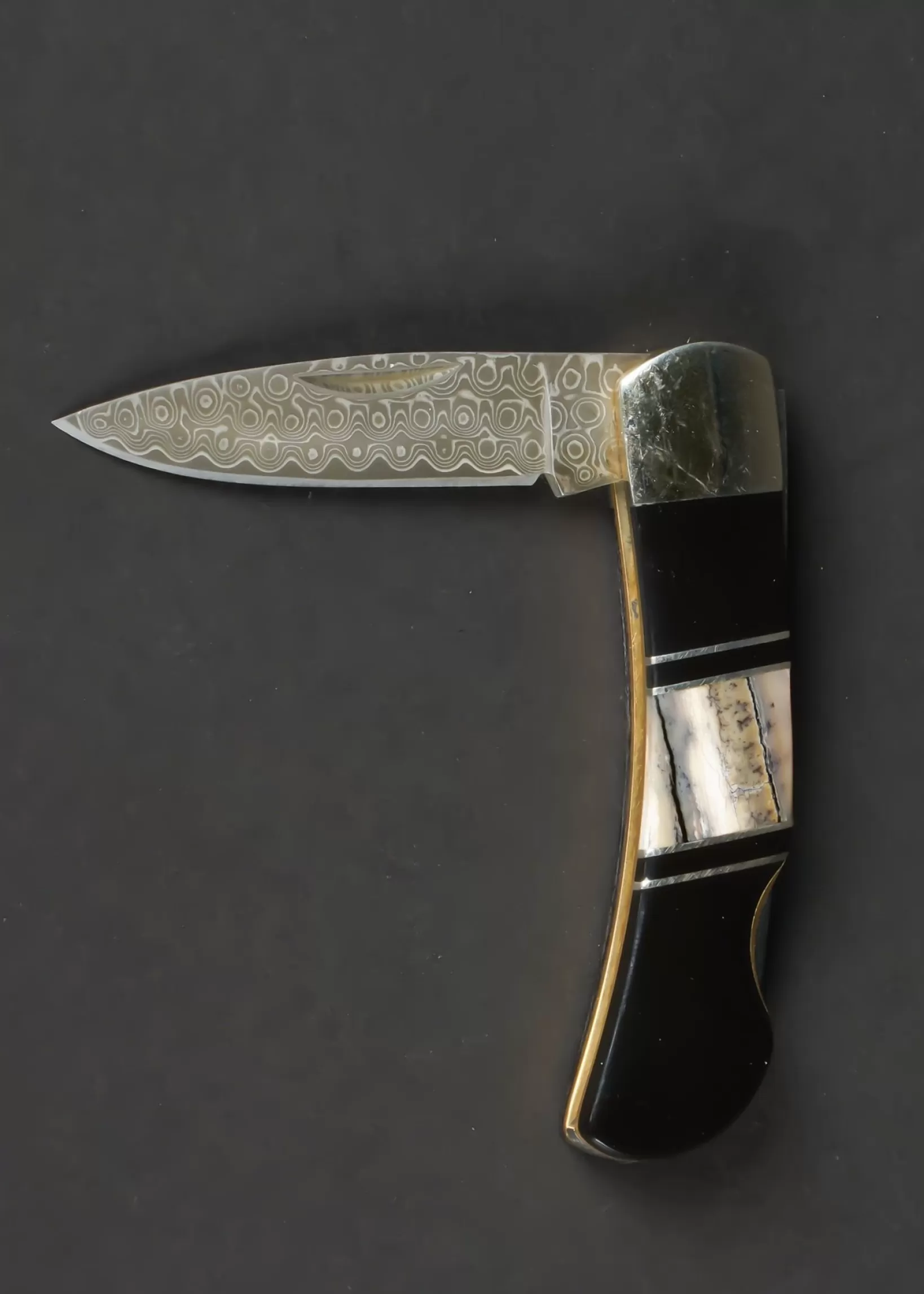 Shop Santa Fe Stoneworks 3" Damascus Steel Knife - Jet & Mammoth Tusk