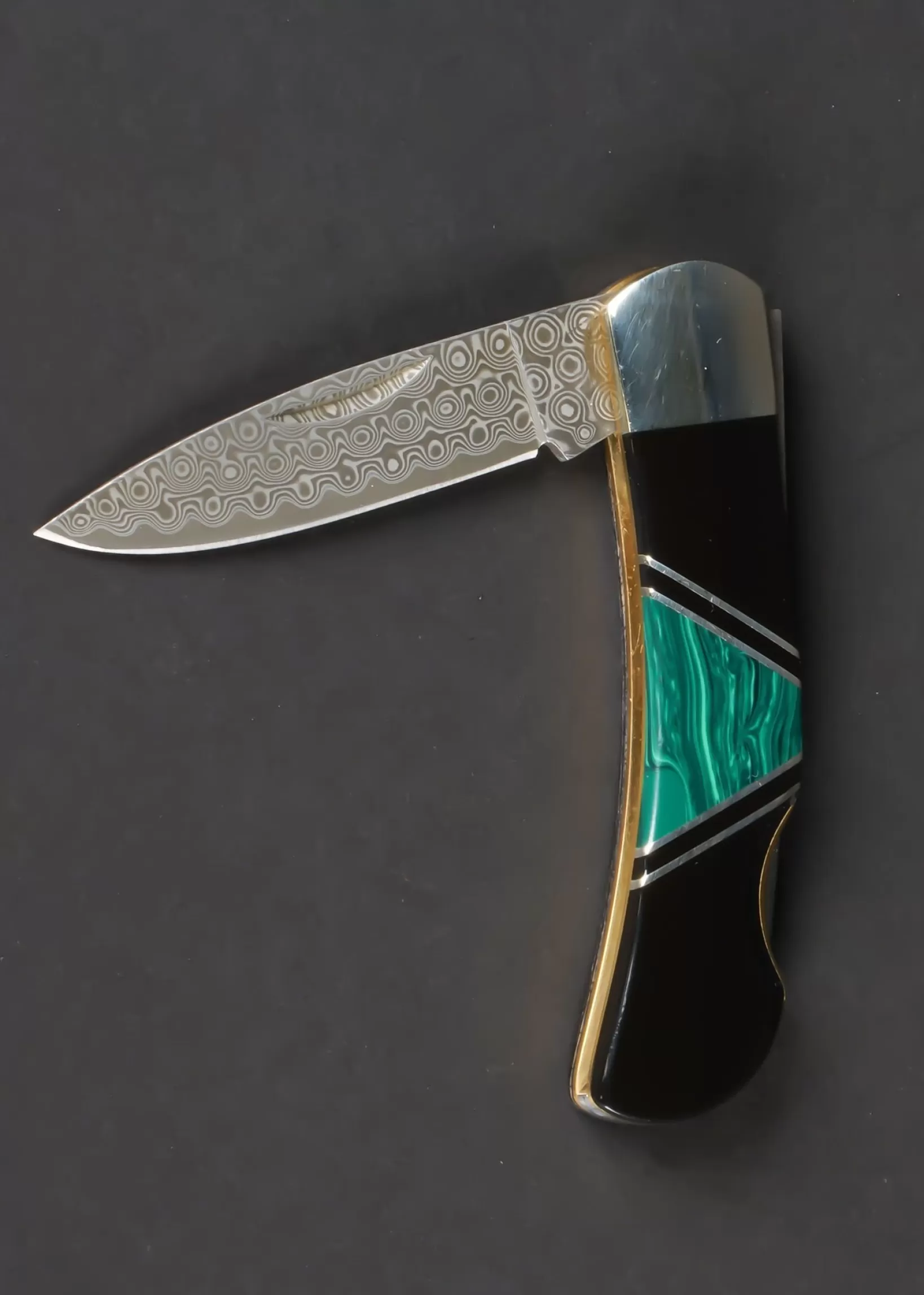 Discount Santa Fe Stoneworks 3" Damascus Steel Knife - Malachite & Jet