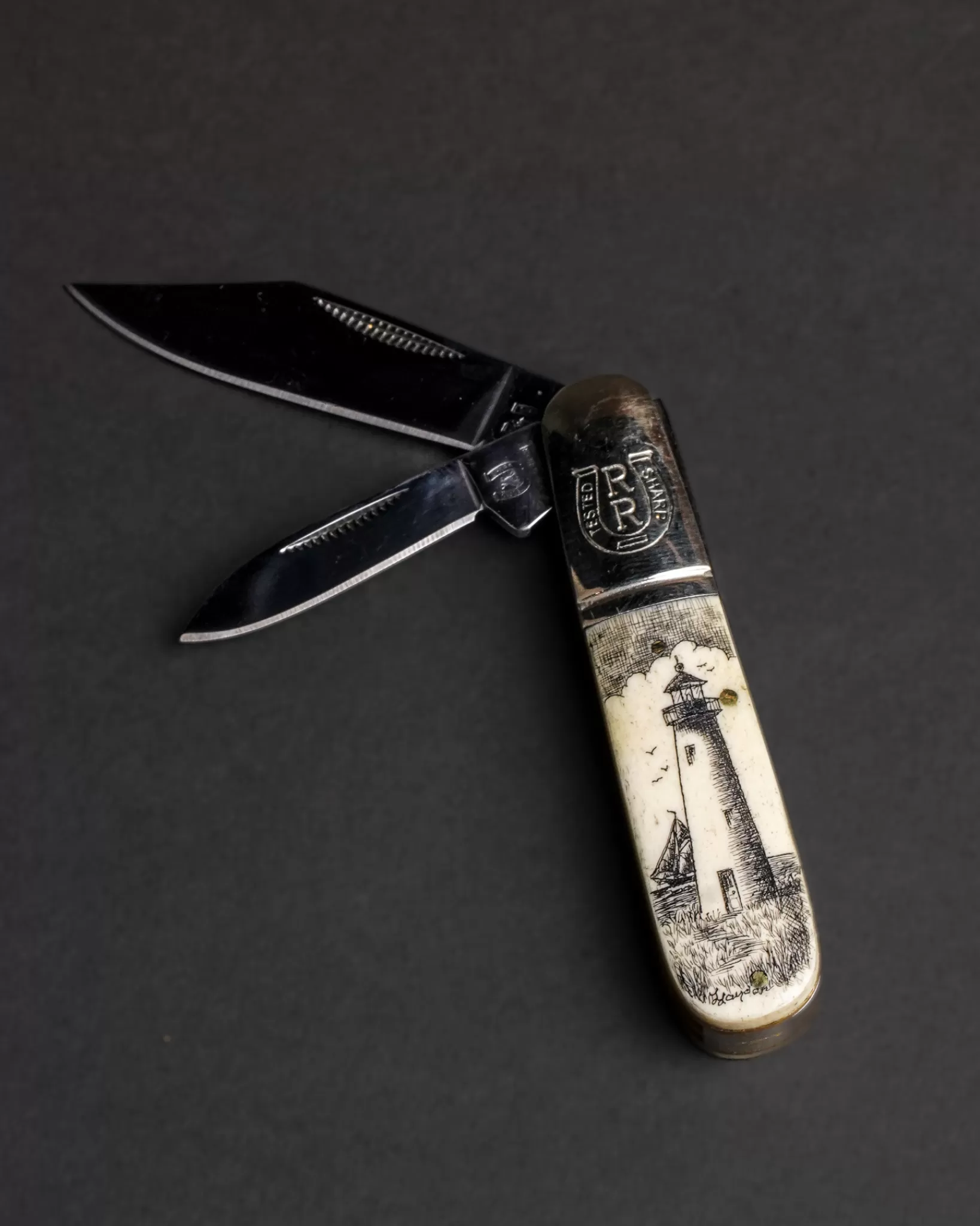 Best Linda Layden Scrimshaw Scrimshaw Barlow Knife With Lighthouse