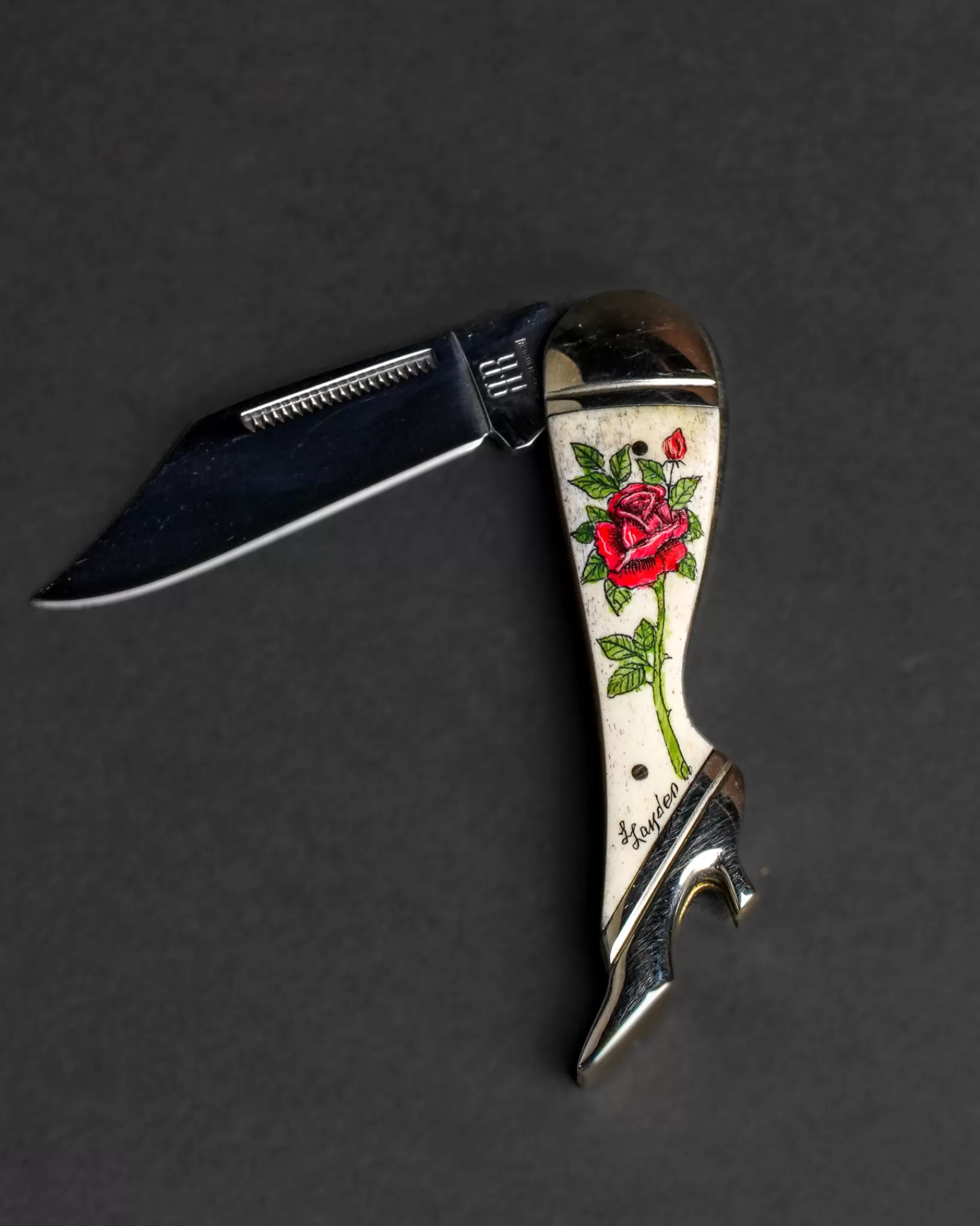 Sale Linda Layden Scrimshaw Scrimshaw Boot Knife With Rose