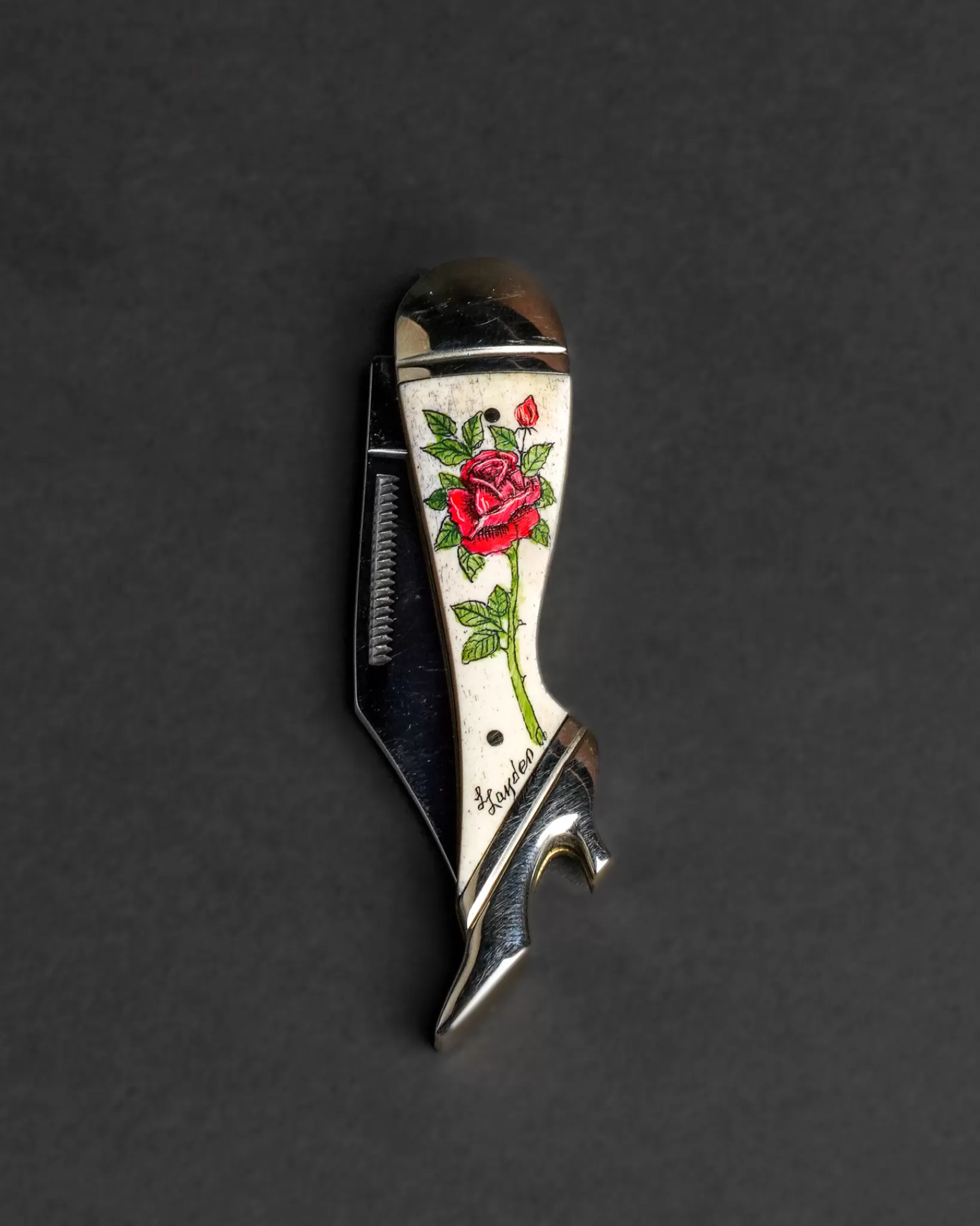 Sale Linda Layden Scrimshaw Scrimshaw Boot Knife With Rose